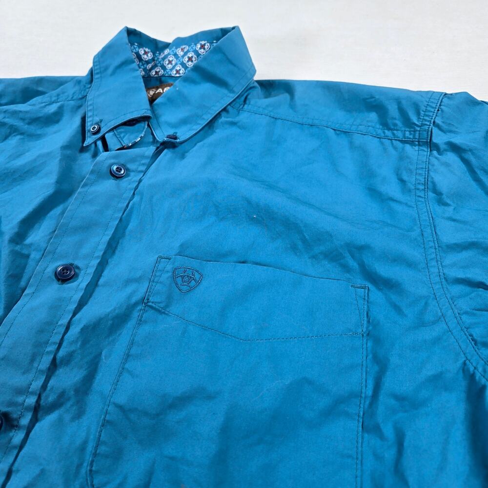 Ariat Long Sleeve Blue Western Button Up Work Shirt Men's Size Large